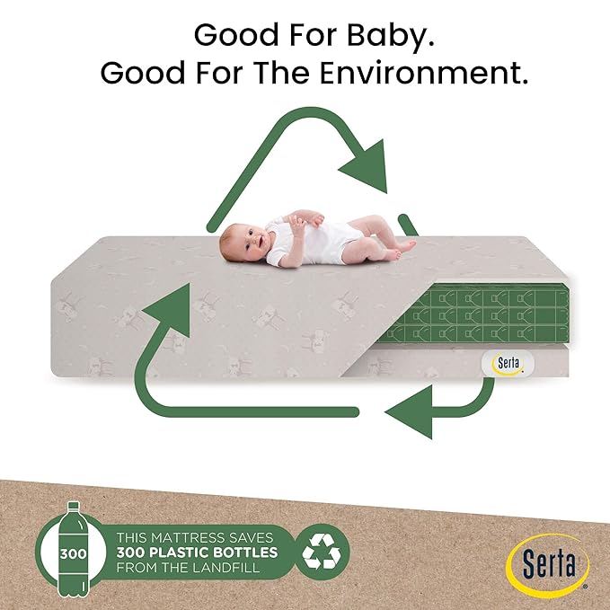 Delta Children Gio Mini Crib with 2.75" Mattress Included, Bianca White/Natural & Serta SleepTrue Mini Crib Mattress, Premium Sustainably Sourced Fiber Core