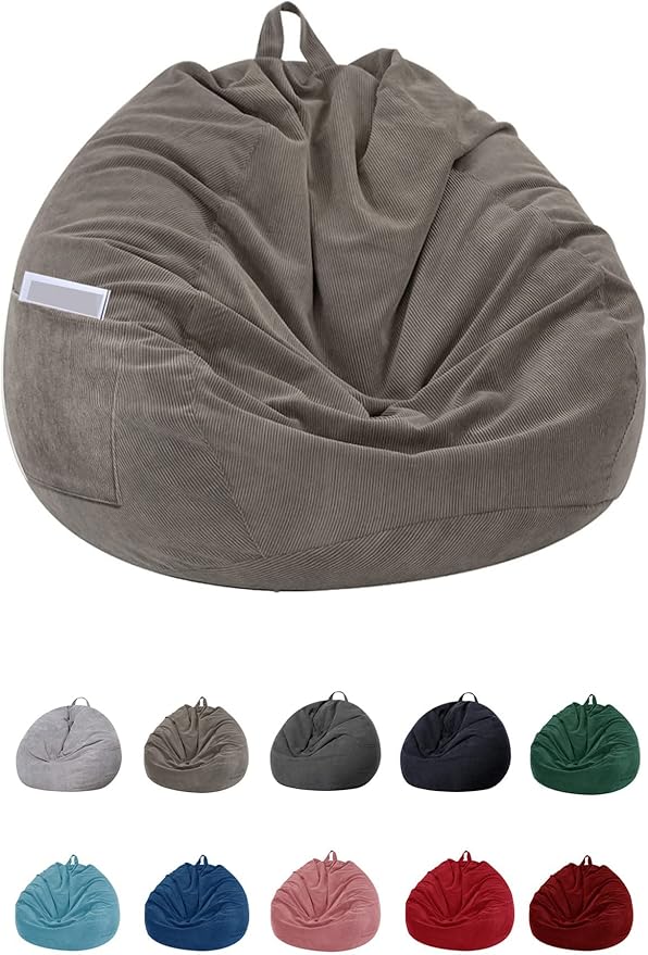 Stuffed Animal Storage Bean Bag Chair Cover (No Filler)for Kids and Adults. Premium Corduroy Stuffable Beanbag for Organizing Children Plush Toys or Memory Foam Extra Large 300L (Warm Grey)