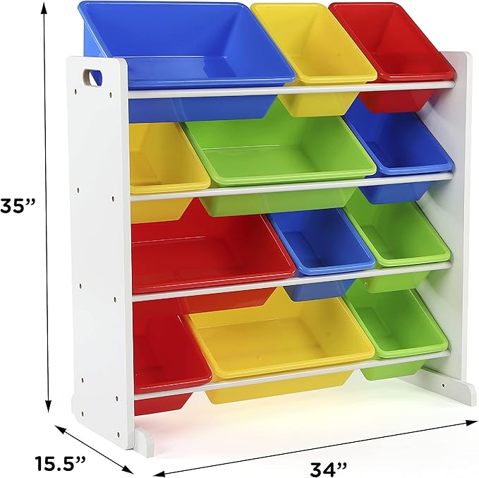 Humble Crew, White/Primary Kids' Toy Storage Organizer with 12 Plastic Bins