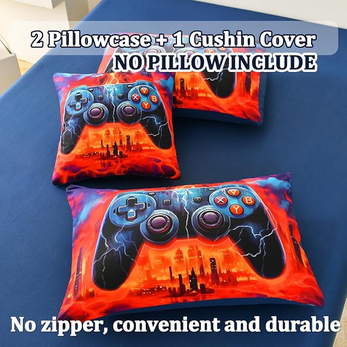 Game Console Full Comforter Set with Sheets, Microfiber 6 Pcs Bed in A Bag Full Size Gamer Bedding Set for Boys Kids Teens