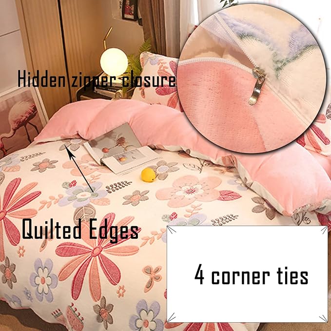 MorroMorn Pink Duvet Cover Queen, Floral Bedding Sets, Comforter Covers Set, Down Alternative Blanket Ultra Soft Kawaii Cute Blooming Flowers for Girls Kids Teen Women Full Double Size