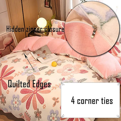 MorroMorn Twin Bedding Sets, Pink Floral Duvet Cover Set, Fluffy Comforter Covers, Colorful Flowers Blanket Ultra Soft Kawaii Cute for Girls Toddler Kids Teen Women Twin/Twin XL Size