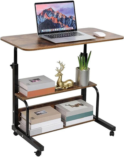 Adjustable Home Office Computer Desk Writing Desk with Storage Shelves Simple Style Workstation for Home Office Small Spaces Storage Table with Wheels Mobile Convenient Brownish, XY-1