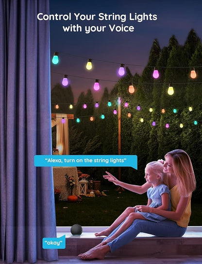 Govee Smart Outdoor String Lights H7020, RGBIC Warm White 48ft LED Bulbs for Halloween Decorations, Christmas, WiFi Patio Lights Work with Alexa, Google Assistant, APP Control, IP65 Waterproof