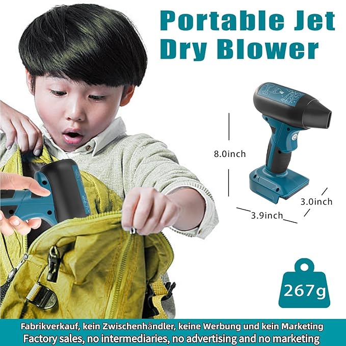 Mini Jet Blower Portable Violent Turbo Fan,Electric Compressed Air Duster for Makita Battery,Camping,Outdoors,Car,130000RPM High Speed Fan(18V Battery Not Included)