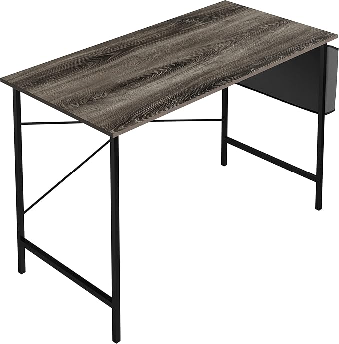 Lavish Home Modern Computer Desk with Industrial Style Woodgrain Look and Steel for Home Office, Bedroom, or Craft Table, with Storage Bag, (L) 47” x (W) 23.5” x (H) 29.5”, Gray