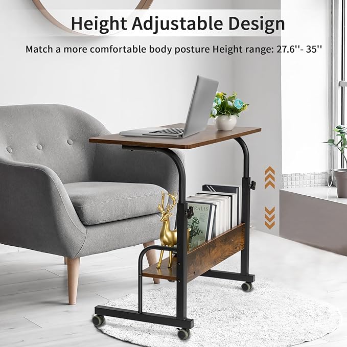 SIDUCAL Mobile Laptop Cart, Rolling Desk Adjustable Height, Rolling Computer Cart, Portable Laptop Desk, Small Adjustable Desk, Rolling Laptop Desk, Small Portable Desk with Wheels 23.6'' Rustic Brown