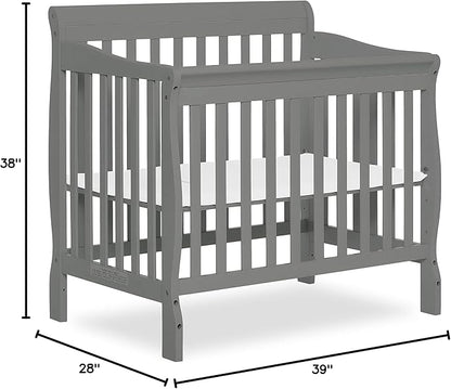 Aden 4-in-1 Convertible Mini Crib In Steel Grey, Greenguard Gold Certified, Non-Toxic Finish, New Zealand Pinewood, With 3 Mattress Height Settings