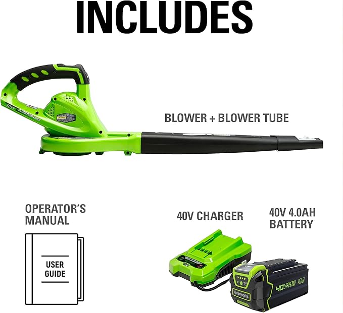 Greenworks 40V (150 MPH / 130 CFM) Cordless Leaf Blower, 4.0Ah Battery and Charger Included