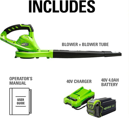 Greenworks 40V (150 MPH / 130 CFM) Cordless Leaf Blower, 4.0Ah Battery and Charger Included
