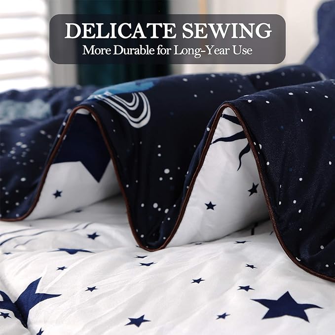 ENJOHOS Space Bedding Comforter Set Full Size for College Boy, 3 Pieces Galaxy Summer Bedding Full, Lightweight Soft Microfiber Universe Blanket Comforter, Dark Blue Comforter for Kid