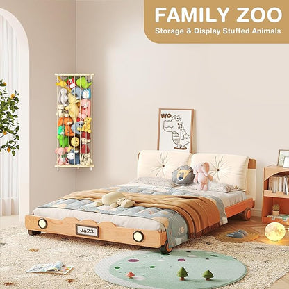 Stuffed Animal Storage Toy Organizer: Corner Stuff Animals Holder for Wall with Adjustable Length - Kids Plush Toys Storage for Nursery Playroom Bedroom Kids Room(Beige)