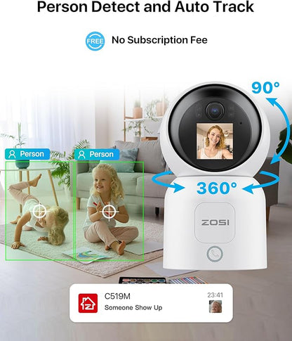 ZOSI 4MP 2 Way Video Security Camera, C519M 360° View Baby/Pet Dog Monitor, 2.5K Plug-in 2.4G/5G Dual-Band WiFi Smart Home Indoor Cam,One-Touch Call,Human Detection,Pan/Tilt,Cloud & SD Card Storage