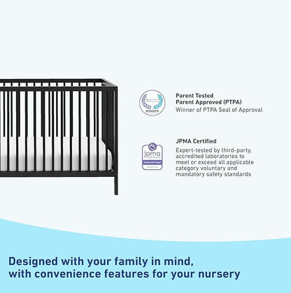 Graco Teddi 5-in-1 Convertible Crib (Black) – GREENGUARD Gold Certified, Converts to Daybed, Toddler & Twin Bed with Headboard and Footboard, Adjustable Mattress Height
