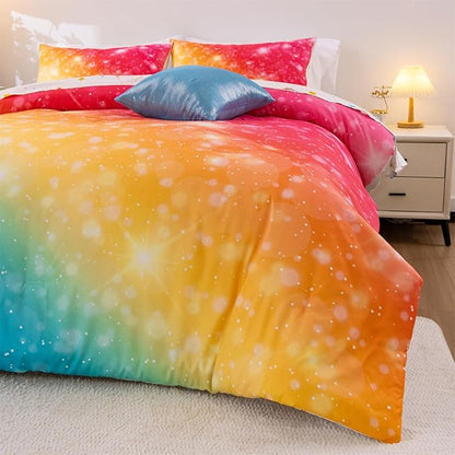 A Nice Night Gradient Glitter 6Pcs Bed in A Bag Bedding Set for Girls Full Size, Colorful Rainbow Galaxy Comforter Set, Ultra Soft Bedding Sets, YellowBlue