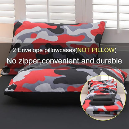 Meeting Story Camouflage Bedding Set, Colorful Pattern Style Comforter Set, 5 PCS One Comforter Two Pillowcases Two Sheets in One Bag, All Season Bedspread for Kids Teens Adults (Black, Twin 5Pcs)