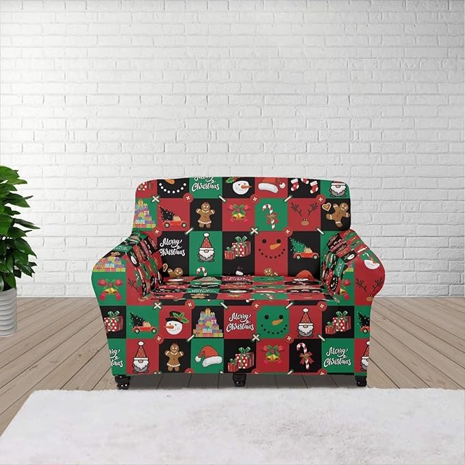 FKELYI Cute Christmas Furniture Protector Easy Going Stretch Sofa Slipcover Non-Slip Sofa Couch Cover Washable Sofa Slipcovers S