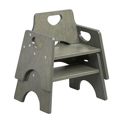 ECR4Kids Stackable Wooden Toddler Chair, 6in, Kids Furniture, Grey Wash, 2-Pack