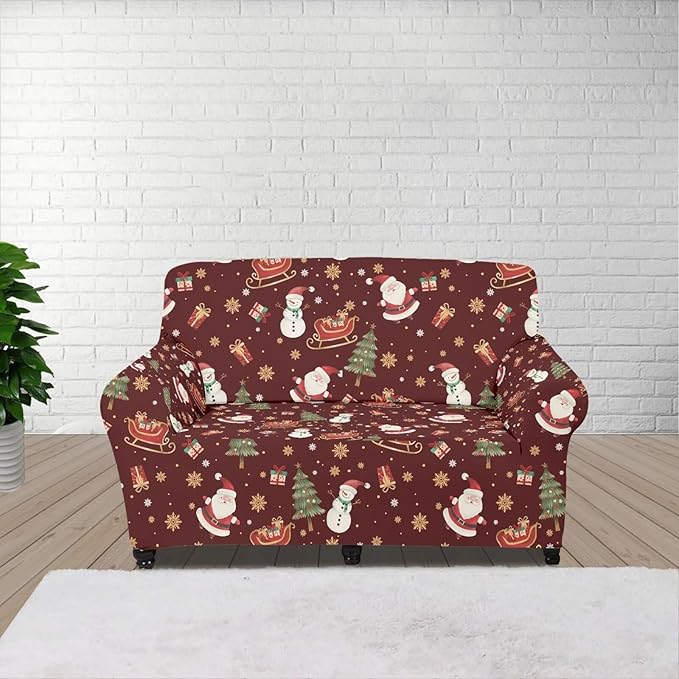 FKELYI Red Christmas Sofa Couch Cover for Indoor Non-Slip Furniture Protector Easy Going Stretch Sofa Slipcover Washable Sofa Slipcovers M