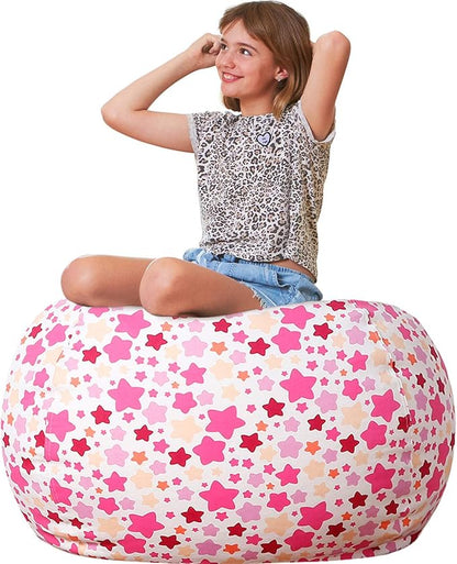 Aubliss Stuffed Animal Bean Bag Storage Chair (Pink Star, Large (38''))