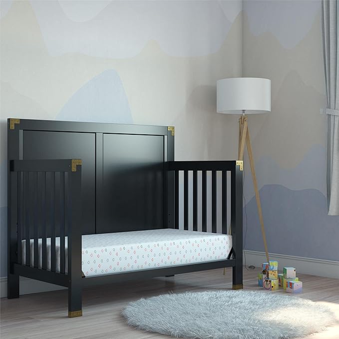 Baby Relax Miles 5-in-1 Convertible Crib, Solid Pine Wood, Black