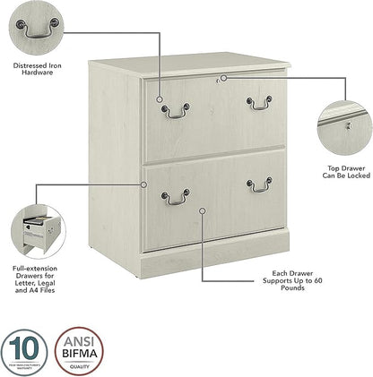 Bush Furniture Saratoga 2 Drawer Lateral File Cabinet in Harvest Cherry, Document Storage Chest for Home Office, Linen White Oak
