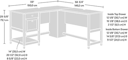 Sauder Edge Water L-Desk, L: 59.06" x W: 58.74" x H: 29.57", Chalked Chestnut finish
