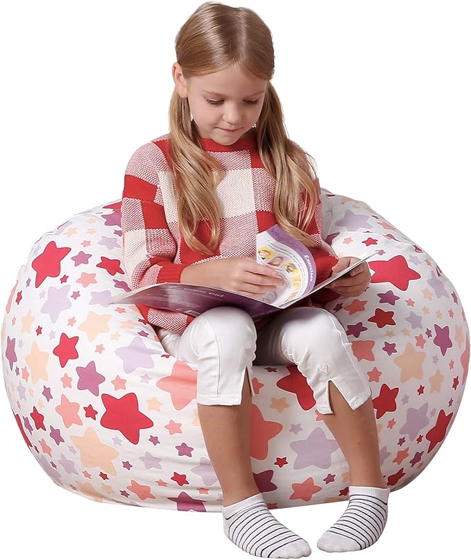 Aubliss Stuffed Animal Bean Bag Storage Chair, Beanbag Covers Only for Organizing Plush Toys, Turns into Bean Bag Seat for Kids When Filled, Medium 32"-Canvas Pattern Sparkling Star
