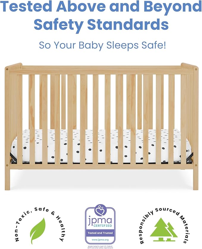 Delta Children Heartland 4-in-1 Convertible Crib, Natural + Twinkle Galaxy Crib and Toddler Mattress (Bundle)