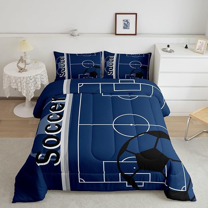 Feelyou Kids Football Comforter Set Queen Size Rugby Sports Bedding Set for Boys Girls Teens Bedroom Decor Soccer Ball Game Comforter Football Lover Duvet Set with 2 Pillow Case