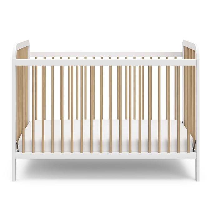 Storkcraft Pasadena 3-in-1 Convertible Crib (White with Driftwood) – GREENGUARD Gold Certified, Converts to Daybed and Toddler Bed, Fits Standard Full-Size Crib Mattress, Adjustable Mattress Height