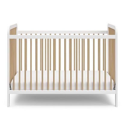 Storkcraft Pasadena 3-in-1 Convertible Crib (White with Driftwood) – GREENGUARD Gold Certified, Converts to Daybed and Toddler Bed, Fits Standard Full-Size Crib Mattress, Adjustable Mattress Height