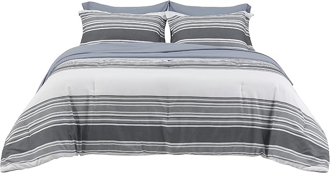 Bedsure Bed in a Bag Queen 7 Pieces - Striped Beddding sets, Queen Comforter Sets with Comforter, Fitted Sheet, Flat Sheet, Pillowcase & Shams
