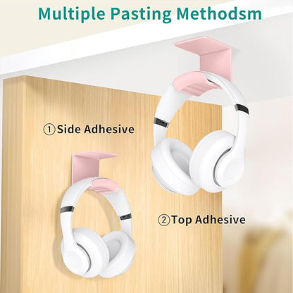 HomeMount Headphone Hook Under Desk - Headphone Holder Under Table, Adhesive Gaming Headphone Stand Hanger Desk Mount for Most Headphone(Pink-2P)