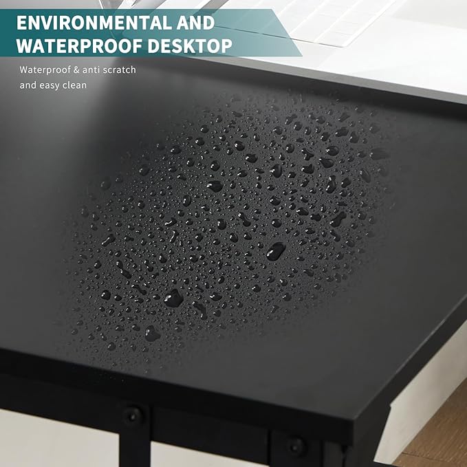 SMUG Computer Desk 40 Inch Home Office Writing Wood Storage Bag & Headphone Hook Small Spaces Simple Bedroom Work Study Kids Table, Black