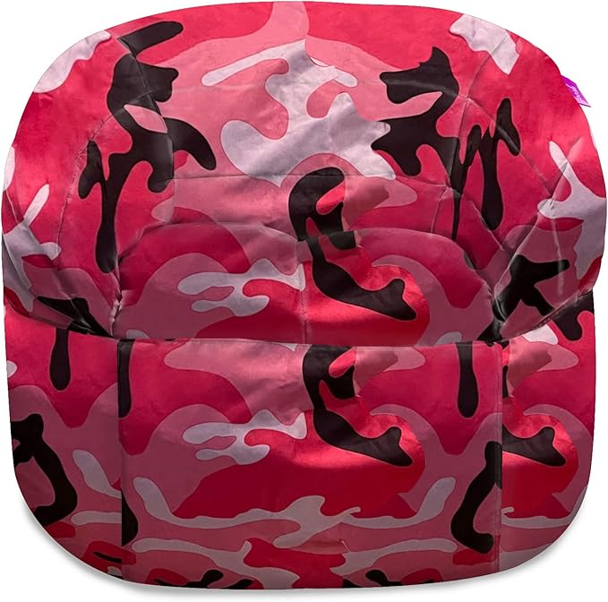 Posh Creations Structured Comfy Bean Bag Chair for Gaming, Reading and Watching TV, Sonoma Lounge, Nylon - Camo Pink and Black