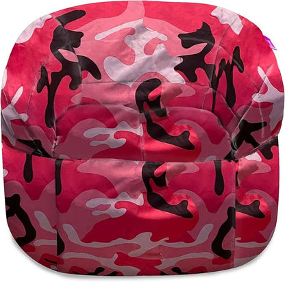 Posh Creations Structured Comfy Bean Bag Chair for Gaming, Reading and Watching TV, Sonoma Lounge, Nylon - Camo Pink and Black