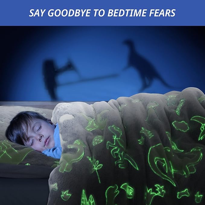 HOMBYS Glow in The Dark Comforter Set 7 Piece Full with Sheets, Blue Dinosaur Velvet Bedding Comforter Sets for Twin Bed, Ultra Soft Down Alternative Comforter for Boys Kids, Bed in a Bag