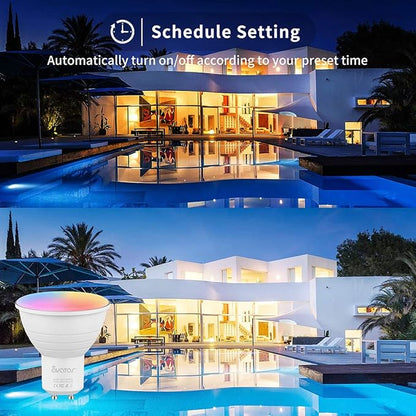 GU10 Smart Bulb 4 Pack, RGBCW Color Changing Alexa LED Light Bulbs 5W - WiFi Track Light Bulbs Dimmable Music Sync 2.4G WiFi Smart Bulbs Compatible with Google Assistant for Kitchen, Bedroom