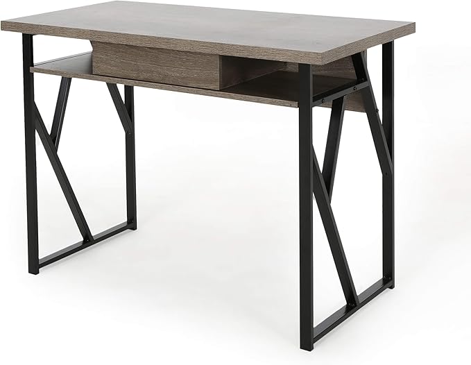 Christopher Knight Home Janet Modern Faux Wood Writing Desk, Dark Gray, Black