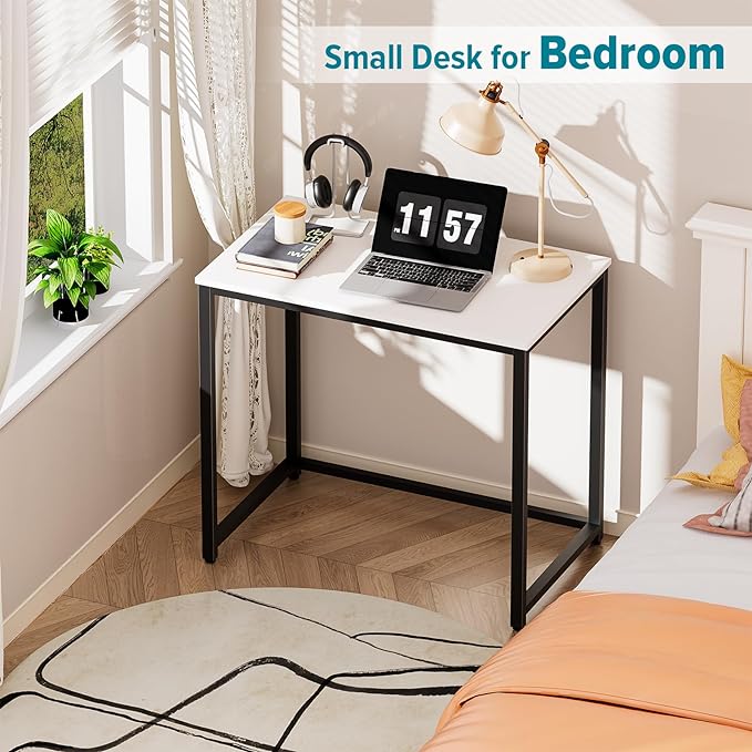 SINPAID Small Computer Desk 31.5 inches Desk for Small Spaces Sturdy Home Office Desk Modern Gaming Desk Study Writing Laptop Table, White Desk