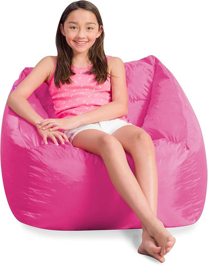 Posh Creations Coronado Bean Bag Boys and Girls Large Chair for Kids, for Gaming and Playrooms, Soft Nylon-Pink