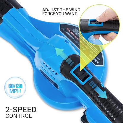 20V Cordless Leaf Blower with Battery and Charger, Leaf Blower Battery Operated, Rechargeable Electric Handheld Leaf Blowers Variable Speed with 2 Tubes for Patio, Leaves Blowing-Blue
