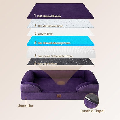 EHEYCIGA Orthopedic Dog Bed for Medium Dogs, Waterproof Memory Foam Medium Dog Beds with Sides, Non-Slip Bottom and Egg-Crate Foam Medium Dog Couch Bed with Washable Removable Cover, Purple
