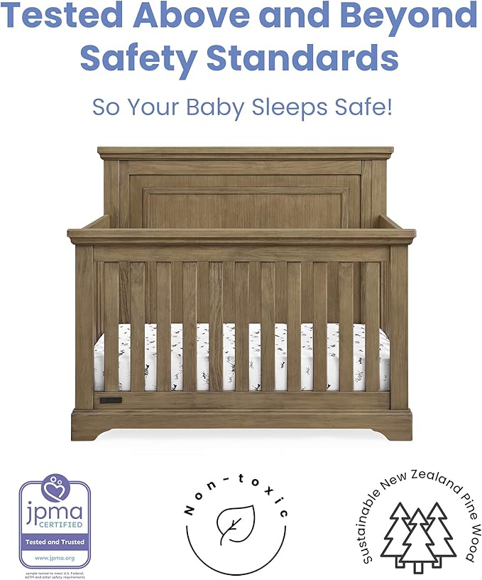 Delta Children Simmons Kids Paloma 4-in-1 Convertible Crib, Greenguard Gold Certified, Rustic Acorn