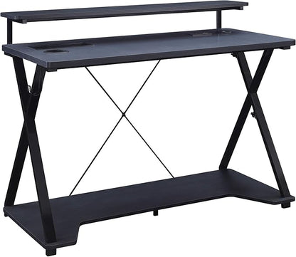 OSP Home Furnishings Checkpoint Ghost Battlestation Gaming Desk with RGB LED Lights, Black