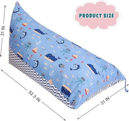 Stuffed Animal Storage Bean Bag Chair Cover, Cotton Blue Marine Life Plush Toy Storage Stuff and Sit Seat for Kids/Teens/Adults,52" x 31" Extra Large Triangle Floor Sofa, 200L/52Gal,Cover Only
