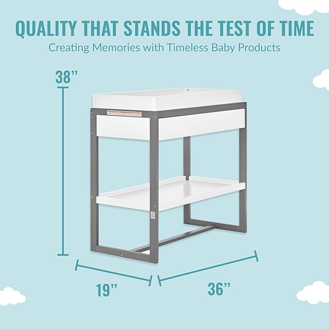 av2023-Dream nontoxic strap-3b688703 Arlo Changing Table, Made of Solid New Zealand Pinewood, Non-Toxic Finish, Comes with Water Resistant Mattress Pad & Safety Strap, Steel Grey And White