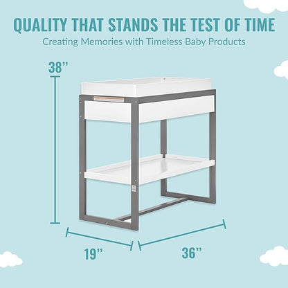 av2023-Dream nontoxic strap-3b688703 Arlo Changing Table, Made of Solid New Zealand Pinewood, Non-Toxic Finish, Comes with Water Resistant Mattress Pad & Safety Strap, Steel Grey And White