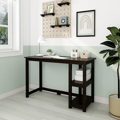 Max & Lily Solid Wood Desk With Shelves, 47 Inches, Espresso